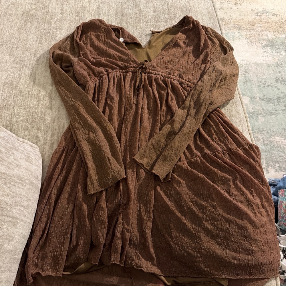 Brown Long-Sleeve Dress